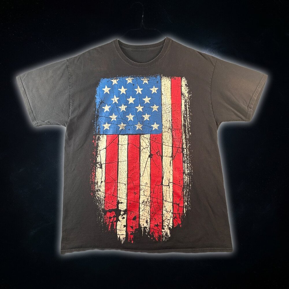 U.S.A. American Flag Graphic Print Black Patriotic T-Shirt Unisex Adult